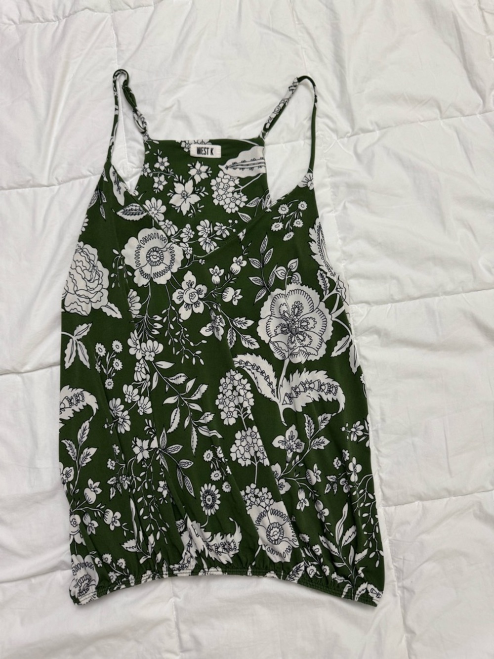West K Olive Green Floral Print Tank Top